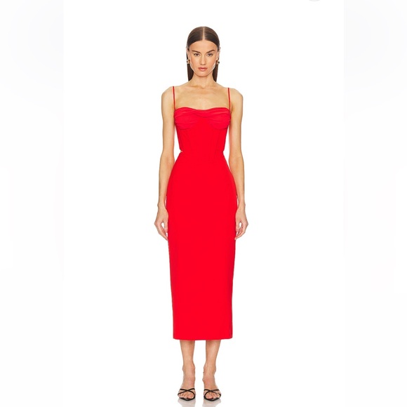 Bardot Dresses & Skirts - Bardot Martini Midi Dress in Fire Red Sweetheart Bodice